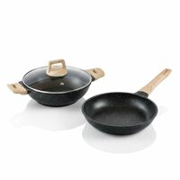 Lifelong 2 Piece Die-Cast Cookware Set with Common Lid | 2.2L Kadhai with Lid 24cm | 1.4L Fry Pan 24cm | Induction & Gas Compatible | Non-Riveted Handle | PFOA-Free Non-Stick Coating (LLDC2PC)