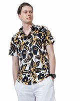British Club Men Digital Print Satin Slim Fit Half Sleeve Shirt