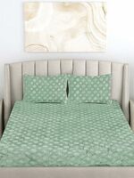 Luxurious Woollen Embossed King Size Fitted Bedsheet Set for Winter | Mint Green Soft & Warm Double Bed Sheet (72x78x8 Inches) with 2 Pillow Covers (27x17 Inches) | Geometric Elasticized Bedding