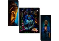 SAF paintings Set of 3 Buddha UV Textured Home Decorative Gift Item Painting, 18 Inch X 12 Inch - SANFJM31046, Figures, Religious