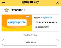 Amazon Prime : Flat 100 OFF on Min Order Value of 399 - Account Specific