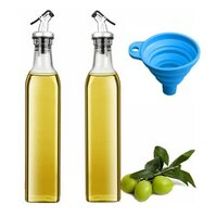 500 ml Glass Oil Dispenser Bottle with Silicon Funnel, Leak-Proof Cork, Oil Bottle (2 pcs Oil Bottle + 1 pc Silicon Funnel)