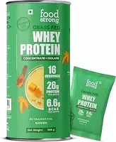 Foodstrong Whey Protein Powder (Concentrate + Isolate), 100% Hormone Free Grass-Fed Whey, 24G Protein & 6.6G BCAA, Mango, With Turmeric & Digestive Enzymes, 16 Sachets, 560G