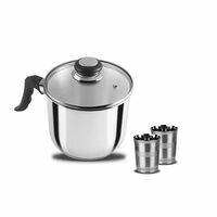 Anjali Fiesta 1920ml Milk Pan - Size 16, Stainless Steel Body, Cool-Touch Handle, Glass Lid, Induction-Compatible Bottom Plate, Durable Cooking Pan for Milk, Sauces, and Everyday Use