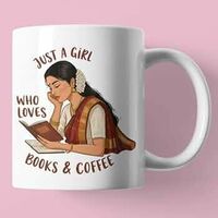 Ballnut Quirky Coffee Mug for Book Lovers – Just a Girl Who Loves Books & Coffee – 11 Oz Ceramic Mug – Aesthetic Indian Woman – Gift for Readers & Chai Lovers (Design 2)  