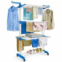 ABOUT SPACE 5.5 ft Clothes Drying Stand - 3 Layer Foldable Cloth Dryer Stand, Portable with Castor Wheels, 24 Hanger Rods & 2 Wings - Anti Rust Steel Double Pole