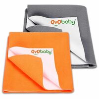 OYO BABY Extra Absorbent Waterproof Baby Dry Sheet Small Size (70x50cm) – Pack of 2 – Quick Dry Sheet for Bed Protector, Soft & Breathable Grey + Peach