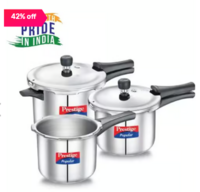Prestige Silver Stainless Steel Outer Lid Pressure Cooker Set (2 L,3 L & 5 L)
