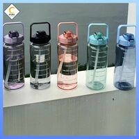 MOQ-4 Darkpyro 2L Capacity Belt Straw Transparent Motivational Water Bottle for Office, School, College Gym&Sports Time Marker Leak Proof & Break-Proof comes with Silicon Brush BPA-Free, Multicolor, Plastic