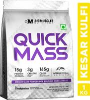 BIGMUSCLES NUTRITION Quick Mass Gainer | With Creatine Monohydrate & Prohydrolase Tech | High Protein Weight Gainers/Mass Gainers  (1 kg, Kesar Kulfi)