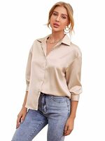 Bowrain Satin Silk Fabric Spread Collar Full Sleeve Top Shirt for Women and Girl