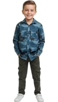 Bazaar : Boys Blue Abstract Print Cotton Shirt – Long Sleeve, Button Down 