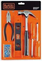 BLACK+DECKER BD75913 6-Piece TOOLKIT, Includes 1 UNIVERSAL PLIER, 1 TORPEDO LEVEL, 1 TUBULAR HAMMER, 2 SCREWDRIVERS and 1 FASTENING ACCESSORIES (Wire Guides, Anchors, Nails & Screws), Orange and Black