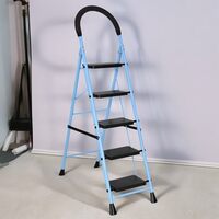 FLIPZON Premium Foldable 5-Step Foldable Ladder – Anti-Slip, Heavy-Duty Design for Indoor & Outdoor Use (Iron Ladder, Black & Sky Blue)