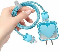 Meyaar Wave-Shaped Cable Protector Series with 3D Cute Pattern for iPhone Charger 20W & 18W, Data Line Wire Saver Charging Cable Charger Protective Cable, Full Protection Cover (Blue Heart)