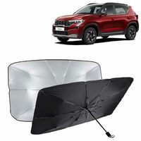 KINGSWAY® Car Sun Shade UV Protection Windshield Cover Compatible with Kia Sonet, (Year 2024 Onwards), Foldable Size Universal Fit Umbrella Curtain for Front Window, Rear Window, Black, 1 Piece