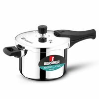 Bergner Argent Classic Triply Stainless Steel 3.5 Liters Outer Lid Pressure Cooker, Triply Cooker with Resettable Safety Valve, Sturdy Handle, Easy to Use and Clean - Induction and Gas Stove Ready