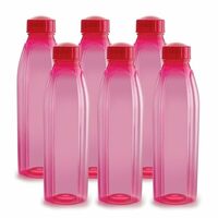 CELLO Crystal Water Bottles Set of 6, 1000 ml Each, Pink | Food Grade, Unbreakable & Reusable Set of Bottles