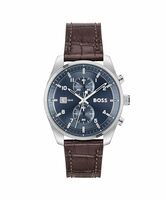 Boss Skytraveller Qtz Fashion Chrono Blue Round Dial Men's Watch|Brown Croc Leather Material|Brown Color Band - 1514194