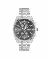 BOSS Skytraveller Qtz Fashion Chrono Grey Round Dial Men's Watch|Stainless Steel Material|Silver Color Band - 1514151