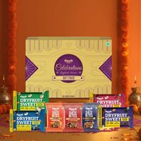 Happilo Premium Celebration Gift Box with 7 Inclusions | Dryfruit Sweets (Pistachio, Cranberry, Blueberry and Choco Almond) & Date Delight (Original, Cranberry and Orange) | Gift