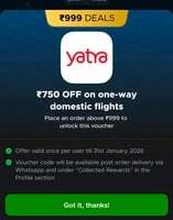 Blinkit - Get Rs750 Flight Voucher ( One Way ) on Rs 999 order on Blinkit