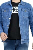 Classic Denim Jacket, Medium Wash Blue, Button Front, Long Sleeve