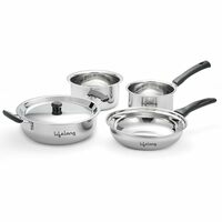 Lifelong 4 Pc Stainless Steel Cookware Set | 2.2L Kadhai with Lid 22cm | 1.4L Fry Pan 22cm |