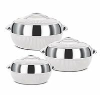 MILTON Fiesta Jr. Casserole Set of 3 (450ml, 830ml, 1370ml) | Inner Stainless Steel | BPA-Free, Food Grade | Keeps Food Hot & Cold | Dishwasher Safe | White | Ideal for Serving