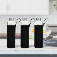 SIMPARTE Borosilicate GlassWater Bottles 500ml with Sleeve - Set of 3 | Easy to Clean, Leak-Proof, Freezer Safe | Stainless Steel Cap | Ideal for School, Gym, Office