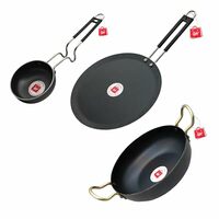 LAZYwindow Traditional Iron Cookware Set, Kadhai, Tawa with Induction Base, Tadka Pan, Grip Handle