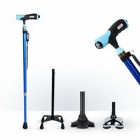 Antara AGEasy (Max Group) Lumina Walking Stick with Adjustable Height & Built-in LED Torch | Lightweight Walking Support for Men, Women, Seniors (Blue) (Multibase)