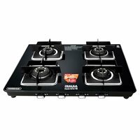 INALSA Premium Slim Gas Stove 4 burners Glasstop ≈77cm|6Yr Warranty on Glass & 2Yr on Burner|8mm Toughened Glass|Commercial Brass Burner|LPG Ready&PNG Compatible| 4 Burner Stove (Dazzle Infini 4B)