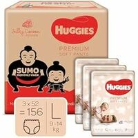 Huggies Premium Soft Pants Sumo Monthly pack, Large size Diaper Pants, 156 Count & Mamaearth Natural Repellent Mosquito Patches For Babies with 12 Hour Protection,White,Pack of 1