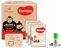 Huggies Premium Soft Pants Sumo Monthly pack, Large size Diaper Pants, 156 Count & Mamaearth Easy Tummy Roll On Oil for Colic & Gas Relief with Hing & Fennel Oil, 40ml (For external use)