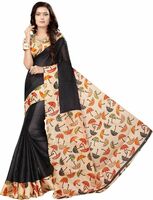 Printed Fashion Pure Silk Saree with Unstitched Blouse (Black)