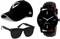 Round Virat Kohli Black Baseball Cap Sunglass and Analog Watch For Boys Cap (Pack of 3)
