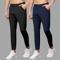 location specific - Rishi Traders Pack of 2 Men Slim Fit Black, Blue Lycra Blend Trousers