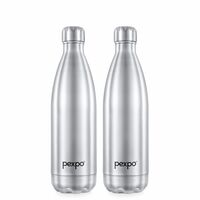 PEXPO Electro Hot & Cold ISI Certified Flask | Stainless Steel Water Bottle - 750ml Silver, Pack of 2 | 2 Years Warranty | Office Bottle | Workout | Travelling | Home | Adults & Kids