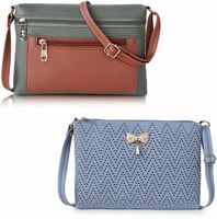 Green, Grey Sling Bag Multicolor Stylish Women Sling Bag