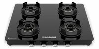 Sunshine Regal Pro Gas Stove | 4 Burner Gas Stove | Warranty By Sunshine - 5 Year On Glass & Burner, ISI Certified, Gas Chulha 4 Burner, LPG Ready & PNG Compatible (Premium - Black)