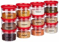 Amazon Brand - Solimo Plastic Storage Jar and Container Set I Air Tight & BPA Free Containers for Kitchen Storage Set I Grocery Kitchen Container Set I Multipurpose Jar, 500 Ml Each, Set 12, Red