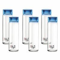 CELLO H2O Glass Fridge Water Bottle with Plastic Cap  | Set of 6, 920ml | Blue