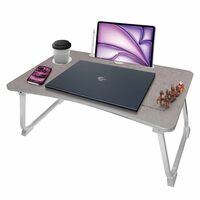 ZEBRONICS DOW Y2, Foldable Laptop Table, Cup Holder, Tablet | Pen | Mobile - Holder, Sturdy Legs, Anti Slip Feet, Table for Study | Work | Craft (Cement Grey)