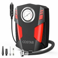 COSTAR Tyre Inflator, 150 PSI Air Pump for Car Tyre, 12V DC Electric Car Air Pump with LED Flashlight, 11.8 Feet Cords, Cigarette Lighter Interface, Multiple Nozzles for Car, Bikes, Bicycles & Balls