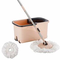 Sulfar Spin Bucket Mop Set with Plastic Wringer and Auto-fold Handle, Peach, (1 Extra Refill)