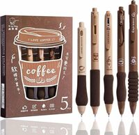 UCRAVO Coffee Theme Stationery Items - 0.5mm Retractable Blue Ink Gel Pens Set of 5 Cute Pen for School College Teenagers Aesthetic Office Use Writing Comfortable and Soft Grip Smooth Birthday Gift