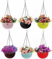 ShopGlobal Premium Look 7" Size Woven Design Rattan Hanging Basket Pots for Flower and Plants Plant Container Set (Pack of 6, Plastic)