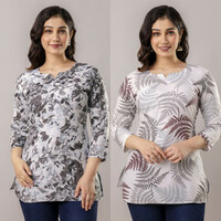 Tibra Attire Pack of 2 Women Printed Cotton Blend Straight Kurta  (Grey)
