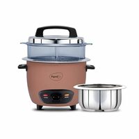Pigeon Inox Pro Rice Cooker with Steamer, 1.8 litres | Stainless Steel Lid | 700 Watts | 1 Steel Cooking Pot | Measuring Cup | Spatula | Energy Efficient Cooking (Pink)